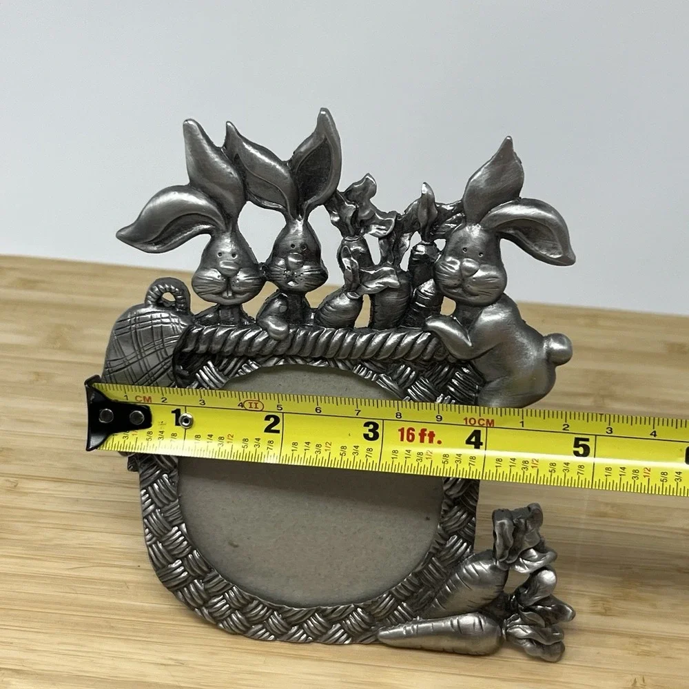 Pewter Easter Bunny Rabbit Picture‎ Frame Carrot Basket weave Heavy 5